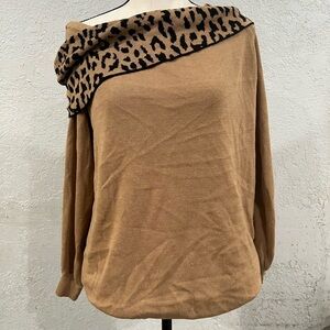 New York & Company Tan and Black Off-the-Shoulder Sweater